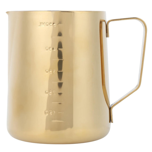 Stainless Steel Coffee Milk Frothing Cup Pitcher, Jug with Scale for Home Coffee & Latte Art, Gold, 600ml.