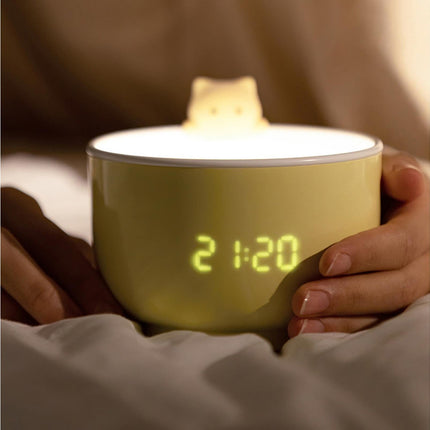 Alarm Clocks USB Powered Cats Teacup ABS LED Night Light Digital Clock for Desk - Yellow.
