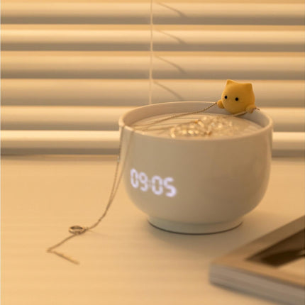 Alarm Clocks USB Powered Cats Teacup ABS LED Night Light Digital Clock for Desk - Yellow.