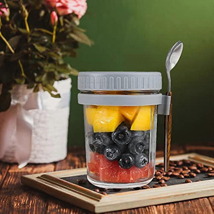 Salad Jars with Spoon Breakfast On The Go Oats Cups Large Airtight Storage Jars.