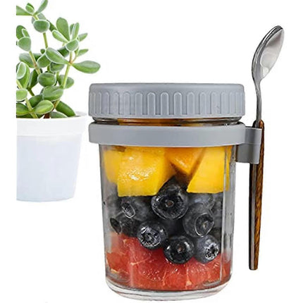 Salad Jars with Spoon Breakfast On The Go Oats Cups Large Airtight Storage Jars.