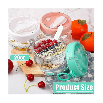 6pcs 20oz Overnight Oats Containers with Lids & Spoons Leakproof Yogurt Salad Jars.