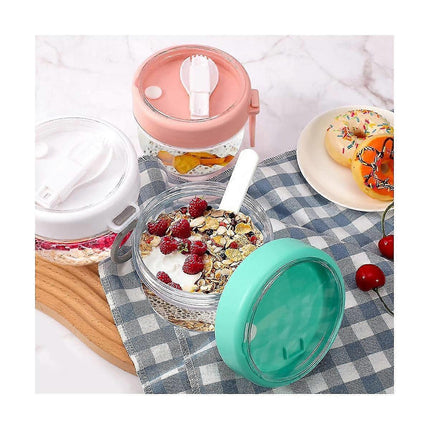 6pcs 20oz Overnight Oats Containers with Lids & Spoons Leakproof Yogurt Salad Jars.