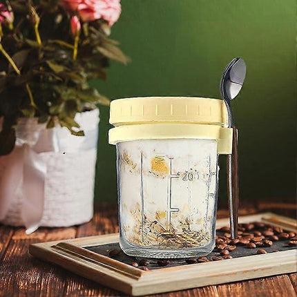 Oats Jars with Lids & Spoon Breakfast On The Go Cups Airtight Large Storage Jars.