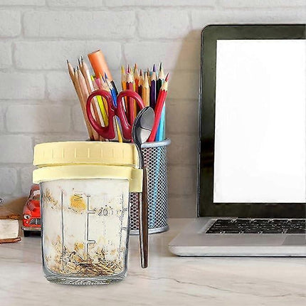 Oats Jars with Lids & Spoon Breakfast On The Go Cups Airtight Large Storage Jars.
