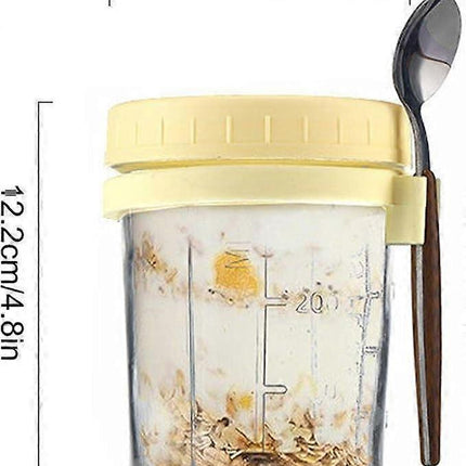 Oats Jars with Lids & Spoon Breakfast On The Go Cups Airtight Large Storage Jars.