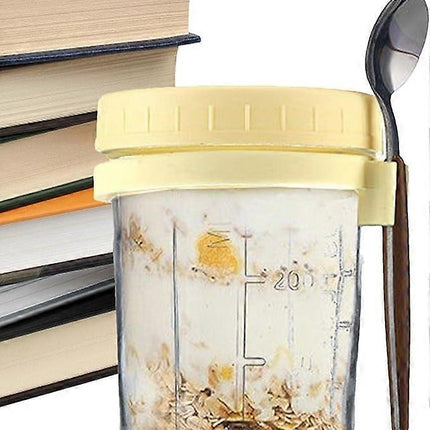 Oats Jars with Lids & Spoon Breakfast On The Go Cups Airtight Large Storage Jars.