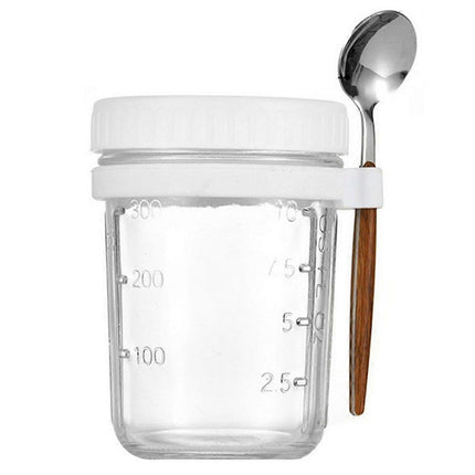 1pc 350ml Glass Oats Container with Lid & Spoon Salad Jar Cup White.