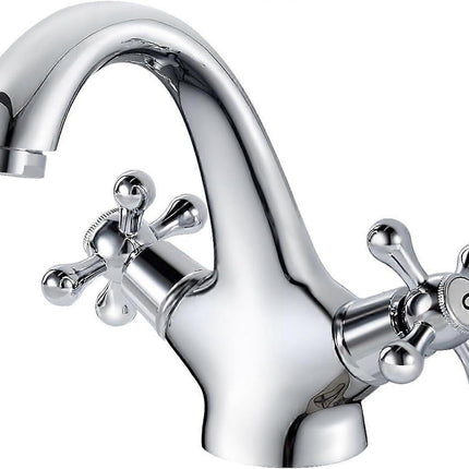 pcs Retro Basin Faucet, Double Handle Basin Mixer Tap, Bathroom Sink Faucet, Lavatory Faucet with Hot and Cold Water Available, Chrome.