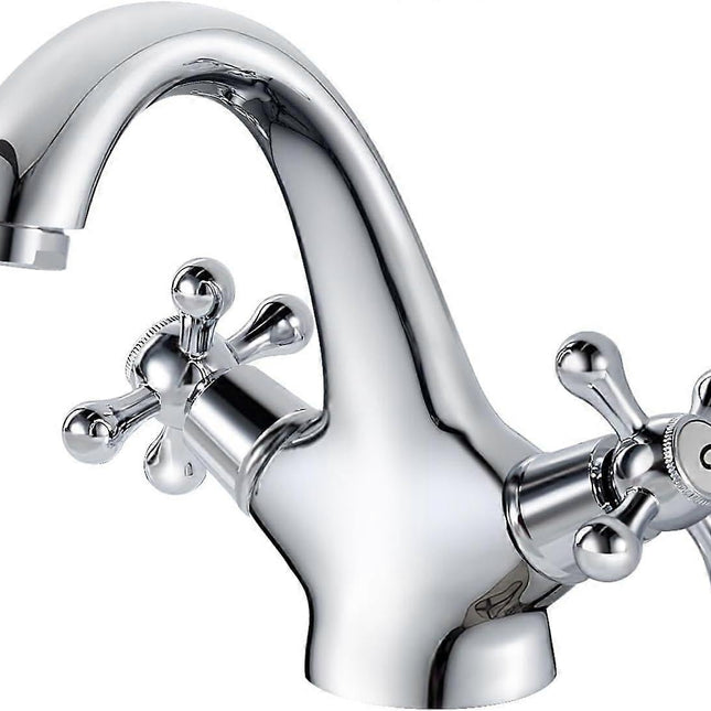 pcs Retro Basin Faucet, Double Handle Basin Mixer Tap, Bathroom Sink Faucet, Lavatory Faucet with Hot and Cold Water Available, Chrome.