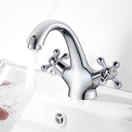 pcs Retro Basin Faucet, Double Handle Basin Mixer Tap, Bathroom Sink Faucet, Lavatory Faucet with Hot and Cold Water Available, Chrome.