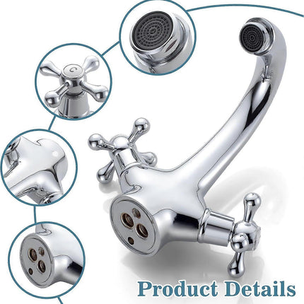 pcs Retro Basin Faucet, Double Handle Basin Mixer Tap, Bathroom Sink Faucet, Lavatory Faucet with Hot and Cold Water Available, Chrome.