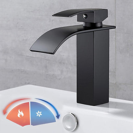 Bathroom Faucet,Sink Faucet with Cold & Hot Water Available,Modern Waterfall Design Sink Faucet,Durable Black Copper Valve Body Design.