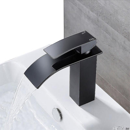 Bathroom Faucet,Sink Faucet with Cold & Hot Water Available,Modern Waterfall Design Sink Faucet,Durable Black Copper Valve Body Design.