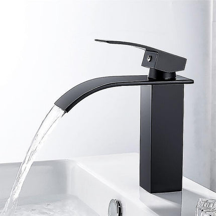Bathroom Faucet,Sink Faucet with Cold & Hot Water Available,Modern Waterfall Design Sink Faucet,Durable Black Copper Valve Body Design.