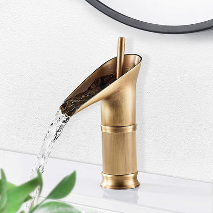 1Pcs Retro Brass Waterfall Bathroom Faucet, Waterfall Basin Faucet, Antique Bathroom Mixer Tap, Hot and Cold Water Hand Wash Faucet.