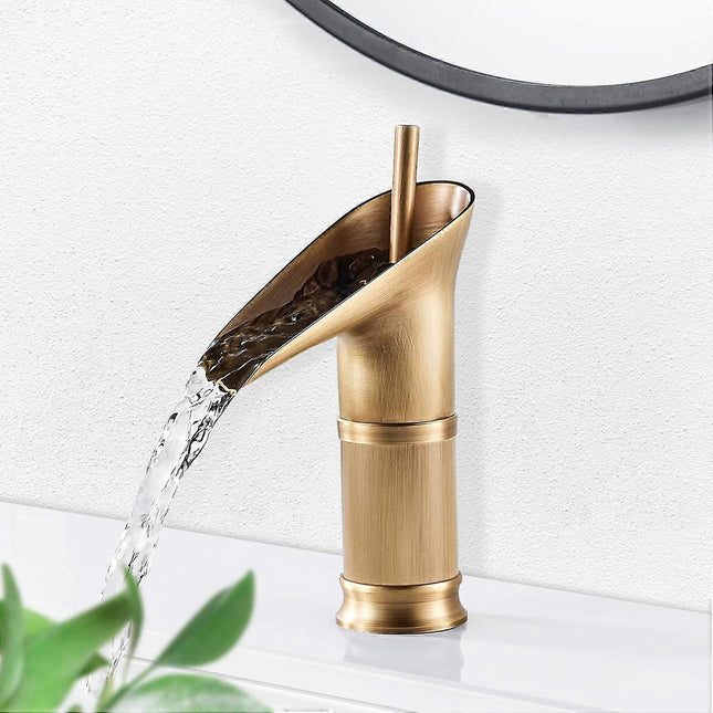 1Pcs Retro Brass Waterfall Bathroom Faucet, Waterfall Basin Faucet, Antique Bathroom Mixer Tap, Hot and Cold Water Hand Wash Faucet.