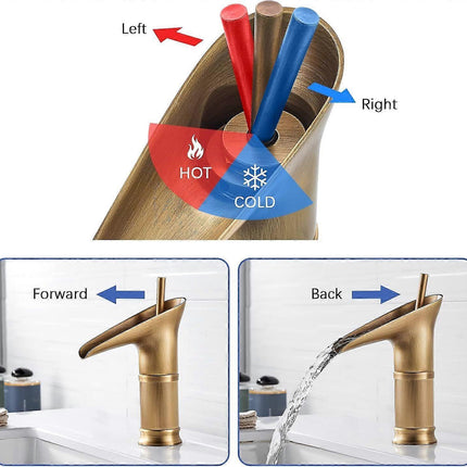 1Pcs Retro Brass Waterfall Bathroom Faucet, Waterfall Basin Faucet, Antique Bathroom Mixer Tap, Hot and Cold Water Hand Wash Faucet.