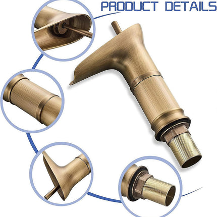 1Pcs Retro Brass Waterfall Bathroom Faucet, Waterfall Basin Faucet, Antique Bathroom Mixer Tap, Hot and Cold Water Hand Wash Faucet.