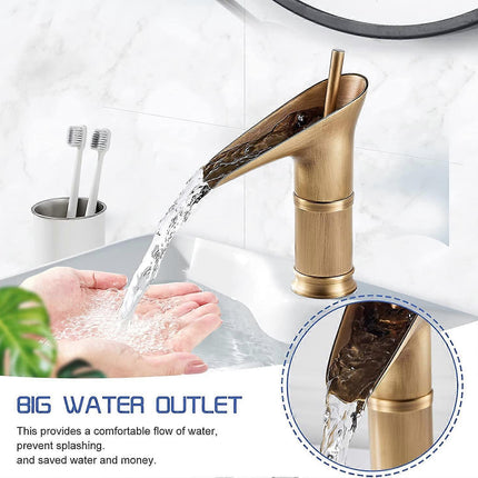 1Pcs Retro Brass Waterfall Bathroom Faucet, Waterfall Basin Faucet, Antique Bathroom Mixer Tap, Hot and Cold Water Hand Wash Faucet.