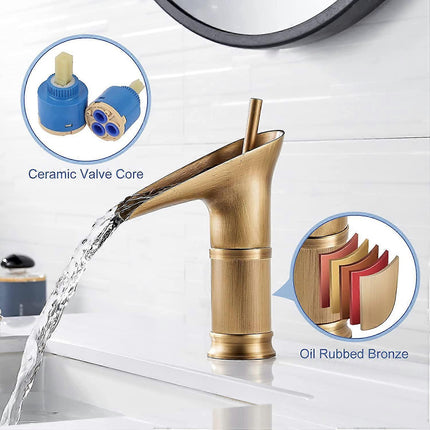 1Pcs Retro Brass Waterfall Bathroom Faucet, Waterfall Basin Faucet, Antique Bathroom Mixer Tap, Hot and Cold Water Hand Wash Faucet.
