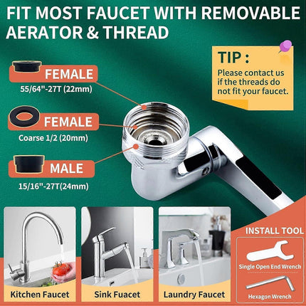 Swivel Faucet-Extender Sink-Aerator - 2 Mode Splash Water Filter Extension, Kitchen Bathroom 360 Rotatable Spray Attachment, Multifunctional Universal.