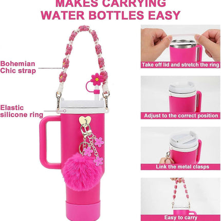 Stanley Cup Accessory Set - Water Bottle Handle Strap, Siliocne Stanley Cup Boot, Stanley Charms Stanley Cup 40 oz Tumbler.