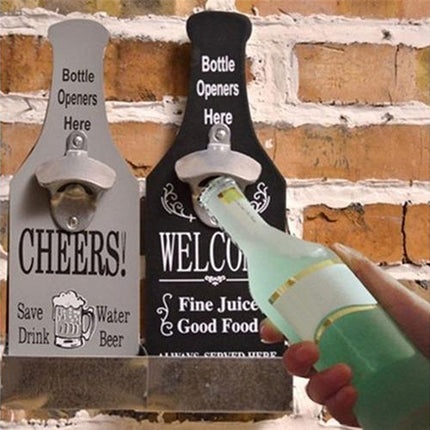 1Pc Retro Creative Wall Mounted Beer Style Decorative Hanger Bottle Opener-Grey.