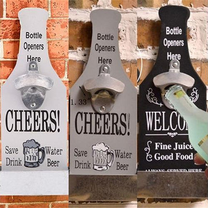 1Pc Retro Creative Wall Mounted Beer Style Decorative Hanger Bottle Opener-Grey.