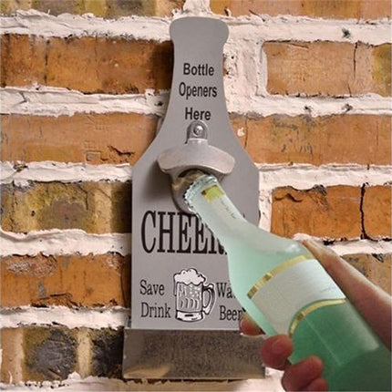 1Pc Retro Creative Wall Mounted Beer Style Decorative Hanger Bottle Opener-Grey.