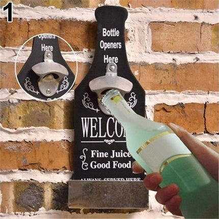 1Pc Retro Creative Wall Mounted Beer Style Decorative Hanger Bottle Opener-Grey.