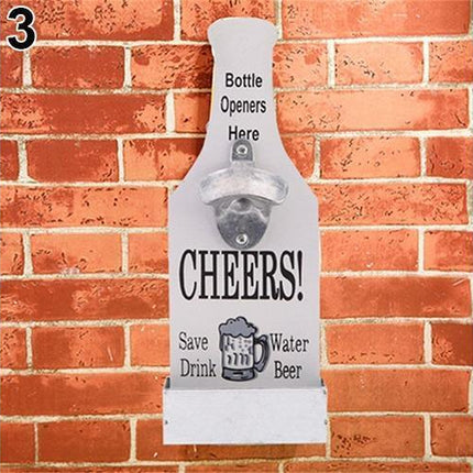 1Pc Retro Creative Wall Mounted Beer Style Decorative Hanger Bottle Opener-Grey.
