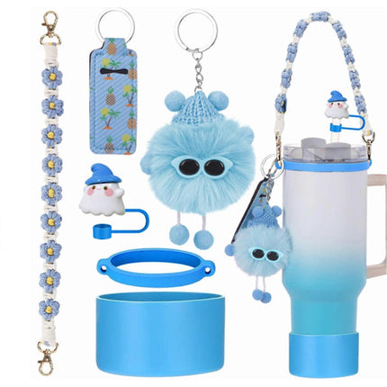 6pcs Cute Accessories Set for 20/30/40oz Tumbler Stanley Cup, Water Bottle Handle Strap, Siliocne Straw Cover and Plush Charms for Girls.