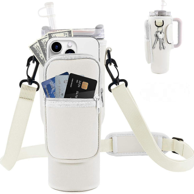 Water Bottle Carrier Bag with Phone Pocket for Stanley Cup 40 oz, Water Bottle Holder with Adjustable Strap& Straw Cover, Stanley Cup Accessories.