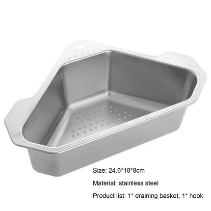 Drain Basket with Hook Triangular Stainless Steel Rinsing Strainer-Stainless Steel.
