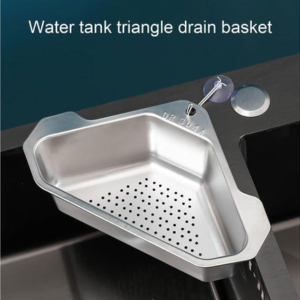 Drain Basket with Hook Triangular Stainless Steel Rinsing Strainer-Stainless Steel.