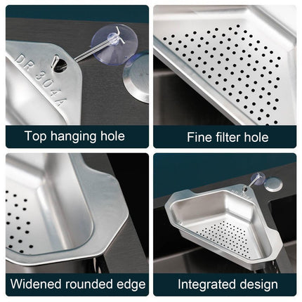 Drain Basket with Hook Triangular Stainless Steel Rinsing Strainer-Stainless Steel.