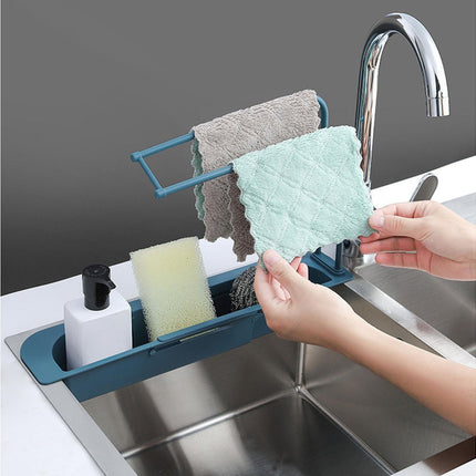 Sink Drain Tray Plastic Quick Drainage Storage Rack-Blue.