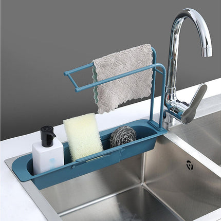 Sink Drain Tray Plastic Quick Drainage Storage Rack-Blue.