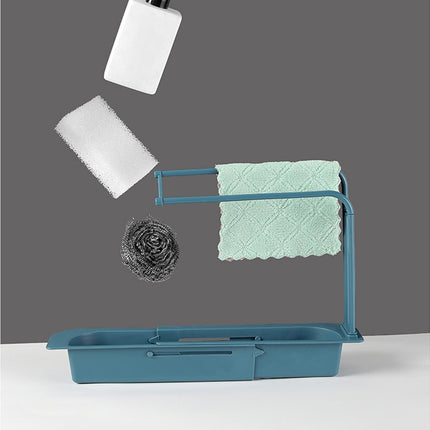 Sink Drain Tray Plastic Quick Drainage Storage Rack-Blue.