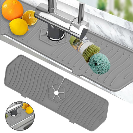 Sink Faucet Mat Silicone Splash-proof Drain Pad-Grey M.