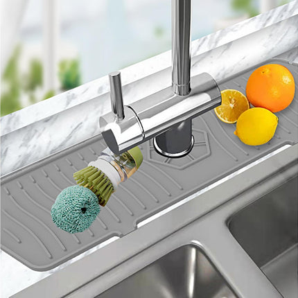 Sink Faucet Mat Silicone Splash-proof Drain Pad-Grey M.