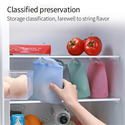 Reusable Eco-friendly Silicone Fridge Food Organizer Sealing Storage Pouch Bag-Pink 1500ML.