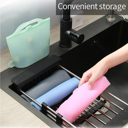 Reusable Eco-friendly Silicone Fridge Food Organizer Sealing Storage Pouch Bag-Pink 1500ML.