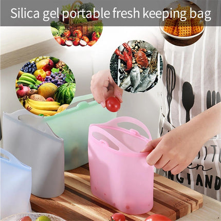 Reusable Eco-friendly Silicone Fridge Food Organizer Sealing Storage Pouch Bag-Pink 1500ML.