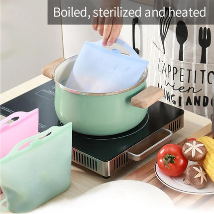 Reusable Eco-friendly Silicone Fridge Food Organizer Sealing Storage Pouch Bag-Pink 1500ML.