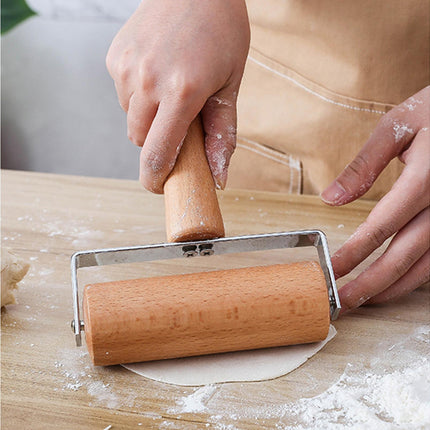 Rolling Pin Non-stick Wheel Design Wood Kitchen Rolling Pin for Dough Rolling-Wood Color.