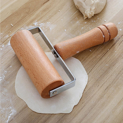 Rolling Pin Non-stick Wheel Design Wood Kitchen Rolling Pin for Dough Rolling-Wood Color.