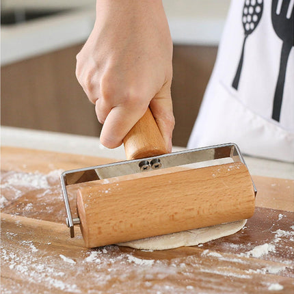 Rolling Pin Non-stick Wheel Design Wood Kitchen Rolling Pin for Dough Rolling-Wood Color.