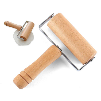 Rolling Pin Non-stick Wheel Design Wood Kitchen Rolling Pin for Dough Rolling-Wood Color.